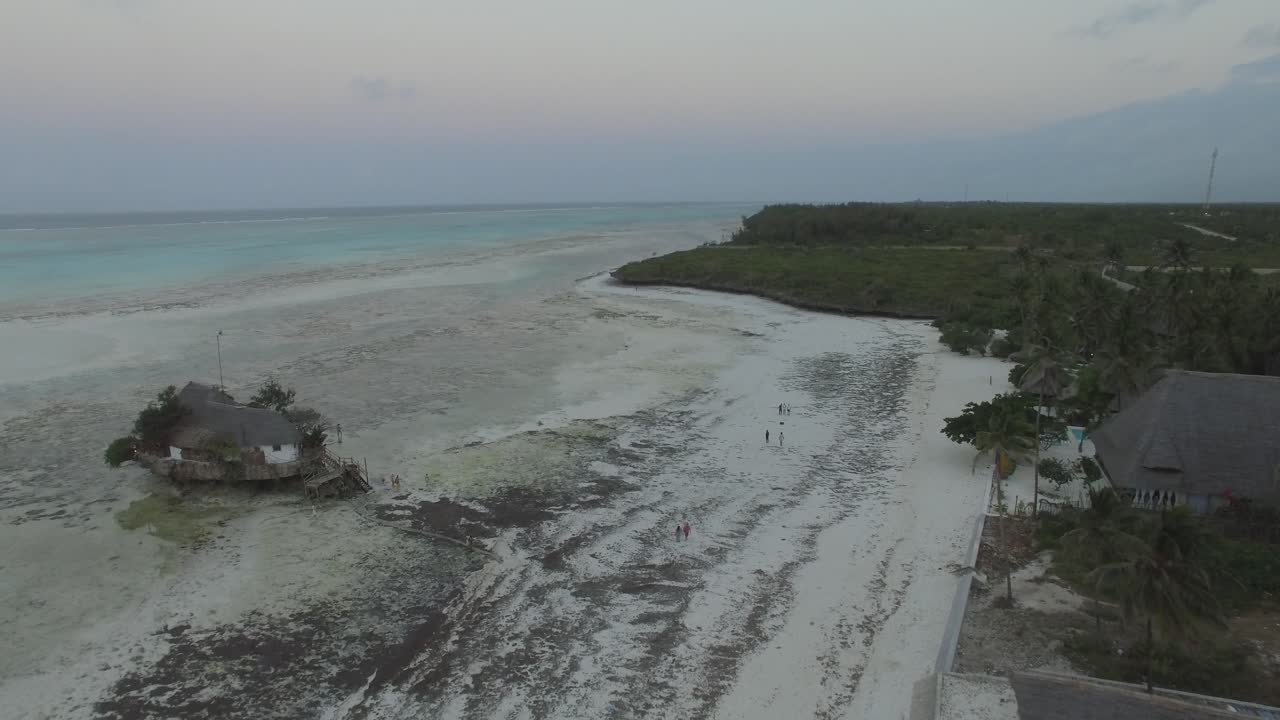 Aerial shot of a beach village in Zanzibar, Tanzania