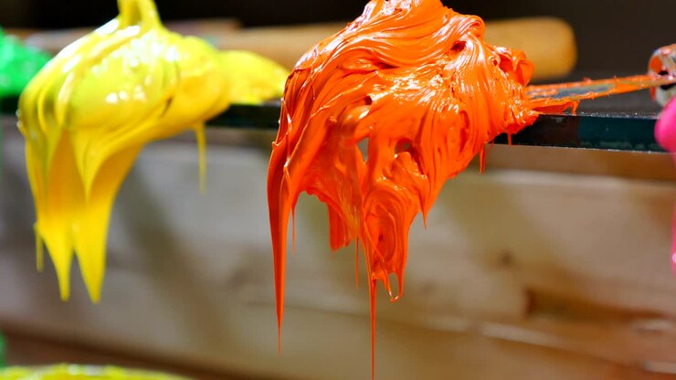 peinture orange et jaune sur le broyeur.