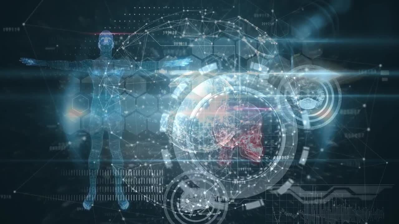 검은색 배경에 데이터 처리를 통해 연결의 글로브의 애니메이션