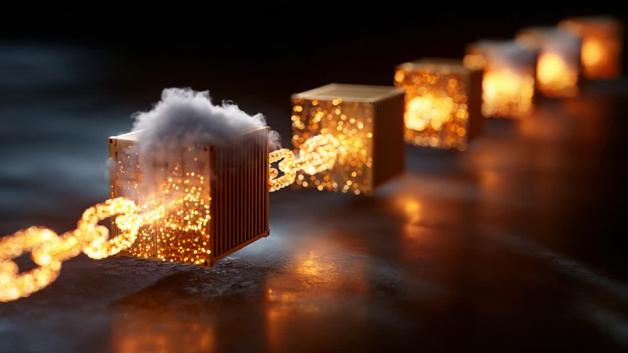 A Captivating Visualization of Intricate Connections: Glowing Chains Binding Ethereal Clouds in a Stunning Display of Creativity and Innovation