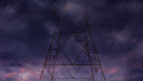 animation of storm over electricity poles at sunset