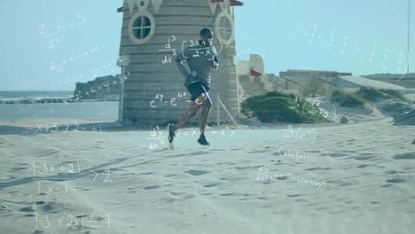 animation of man running over animated background with mathematical equations