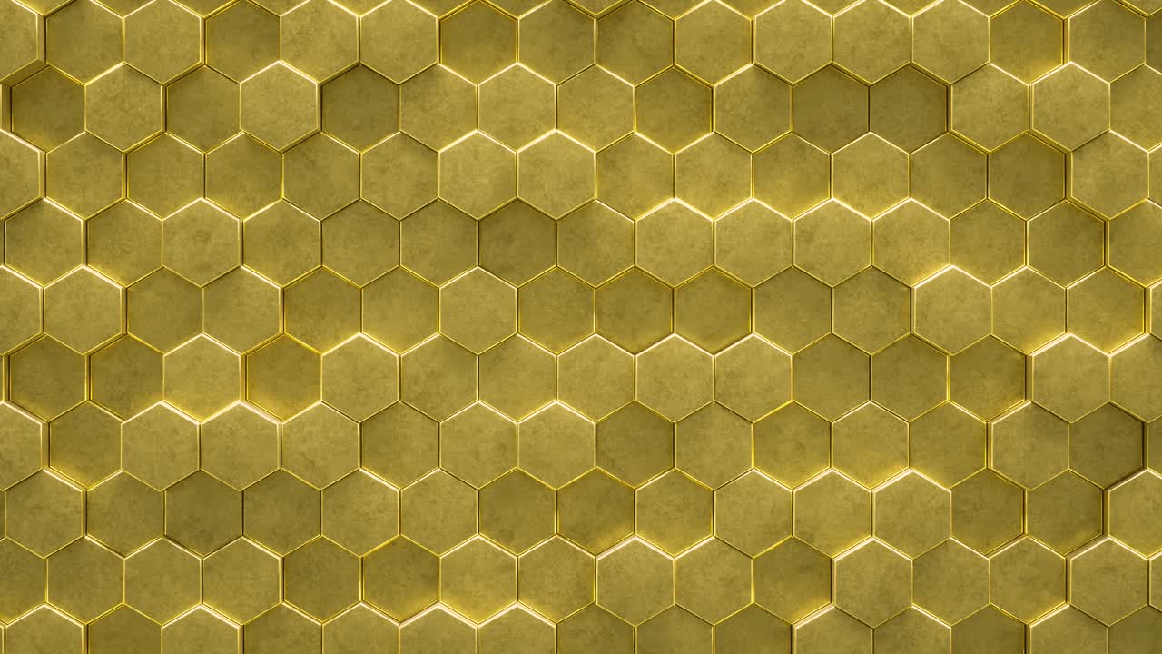 3d Animated loop abstract background of golden hexagon.