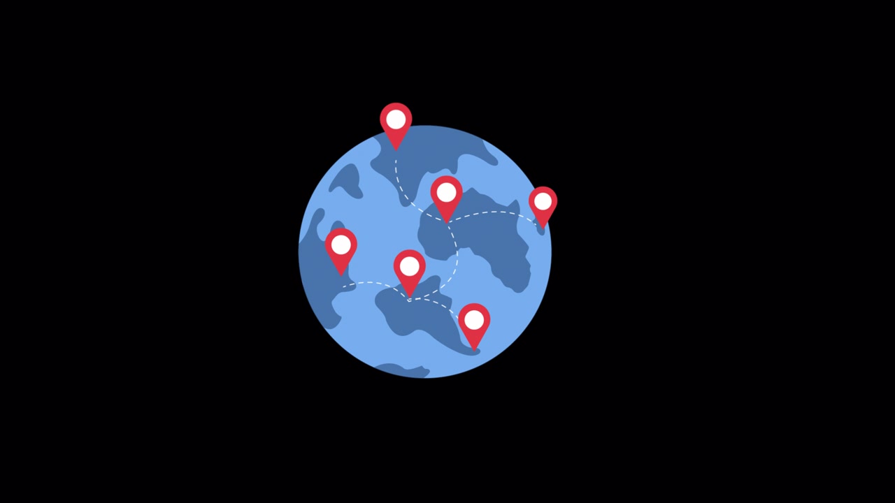Animated Globe with Connecting Location Pins and Travel Routes