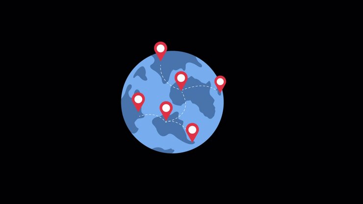 Animated Globe with Connecting Location Pins and Travel Routes