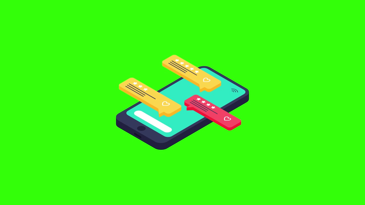 Isometric Smartphone Displaying Social Media Notifications and Ratings