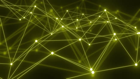 glowing yellow network connections and nodes animation over dark background