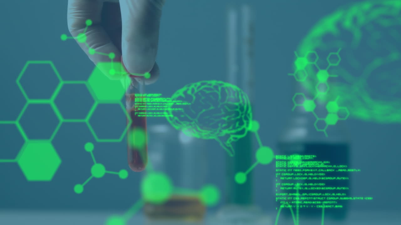 animación del procesamiento de datos sobre el científico en el laboratorio