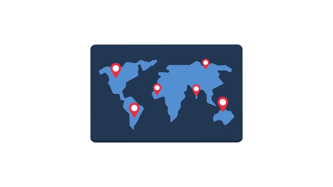 Animated World Map with Location Pins Appearing