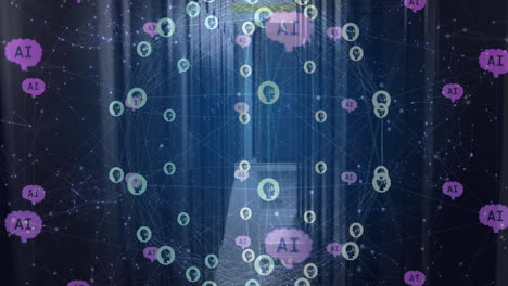 animación del globo con conexiones e íconos de ai a través de servidores de computadora