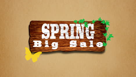 spring big sale with butterfly on wood texture