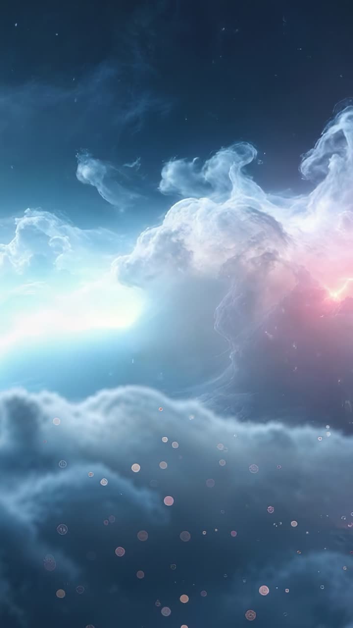 Vertical video: Faint glow sparking specks in cloudscape charging red and blue lightning bolts