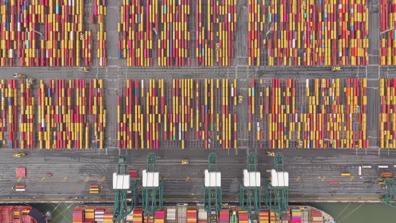 Drone aerial of Antwerp port container terminal, industry and trade hub, Belgium