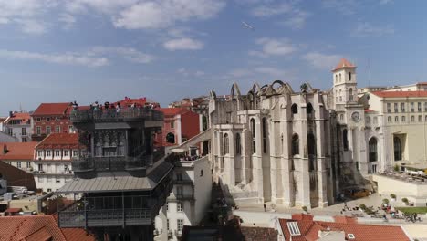 Elevator-of-Santa-Justa-and-Convent-of-Carmo-Lisbon-Portugal-Aerial-View