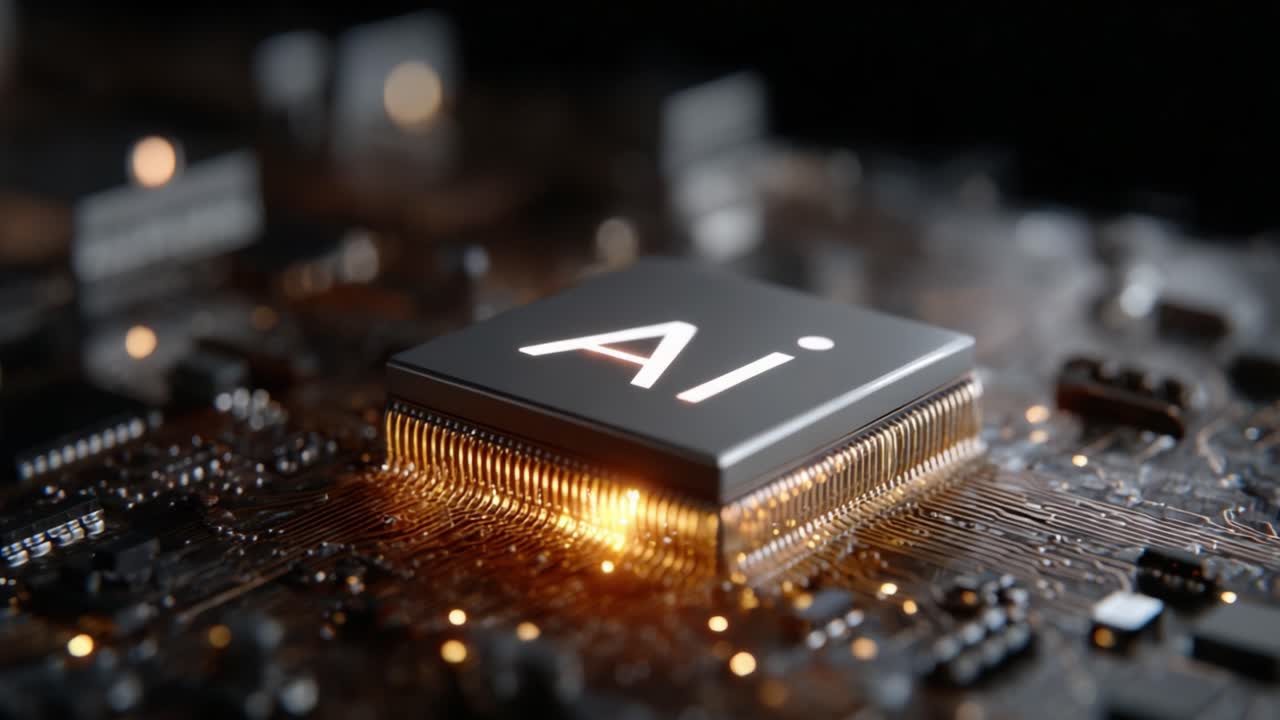 Exploring Artificial Intelligence Through Close-Up Imagery of a Modern AI Microchip on a Circuit Board, Showcasing Advanced Technology and Innovation in Computing