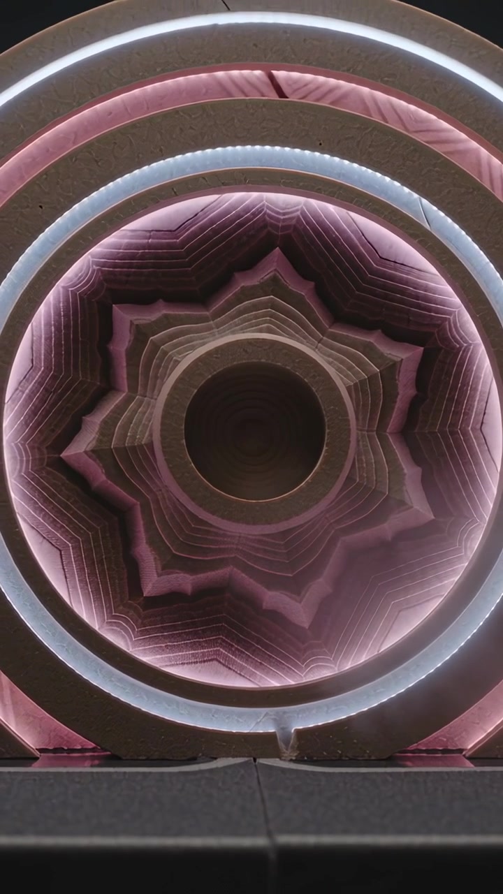 Vertical video: Glowing circular disk reacting to light shift on ledge, showing LED ring