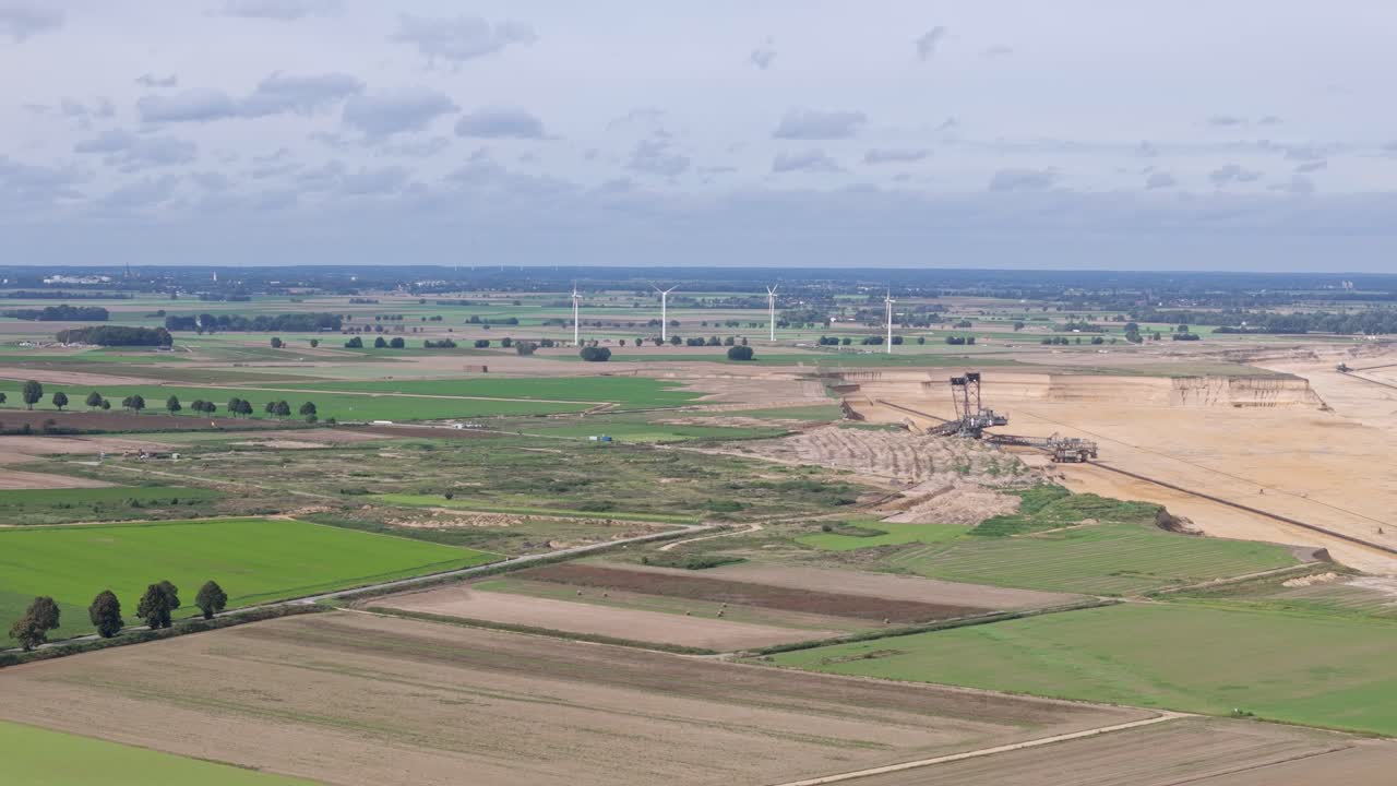 Garzweiler brown coal mine expanding into farmland, aerial view