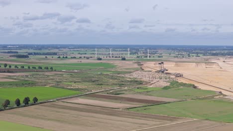 garzweiler brown coal mine expanding into farmland, aerial view