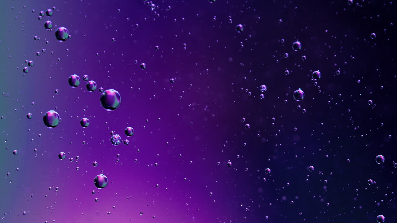 Small Bubble of Water and Oil,Purple Green Blue Color Abstract Background, Macro Abstract