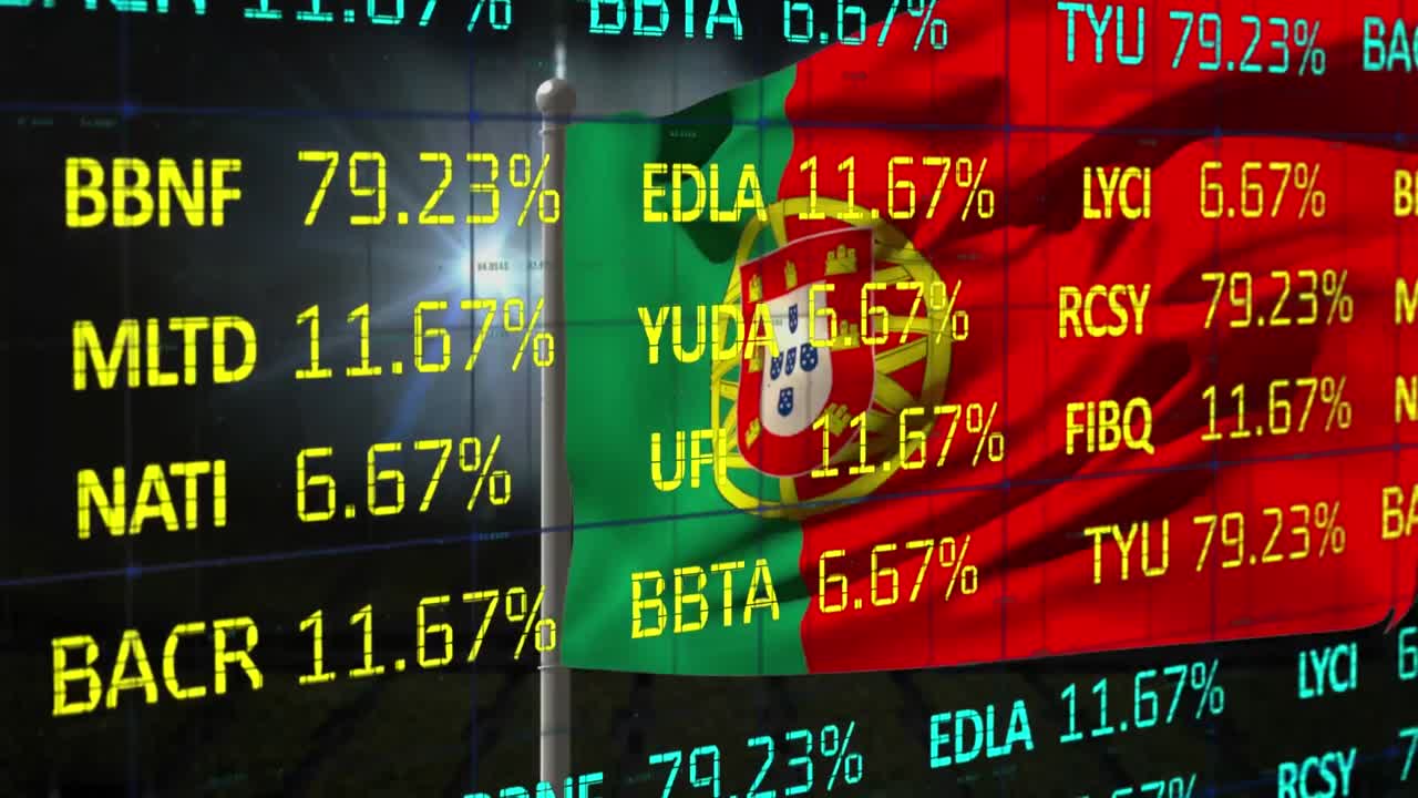 포르투갈 발과 조명 스을 흔들면서 주식 시장 데이터 처리의 애니메이션