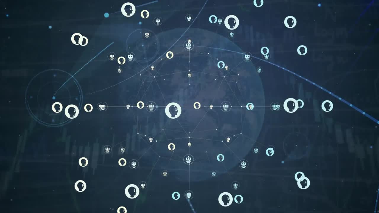 animación de la red de conexiones con íconos ai en todo el mundo