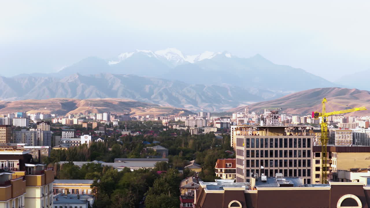 City Of Bishkek At Sunrise In Kyrgyzstan - Drone Shot