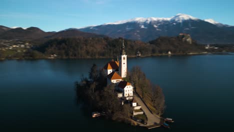 amazing hyperlapse above lake bled, slovenia on beautiful morning day