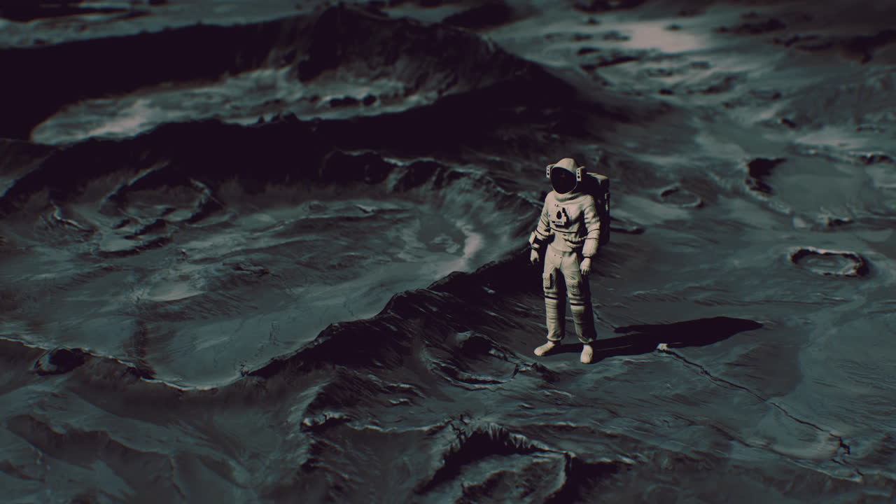 Astronaut udforsker måneoverfladen under fjerne stjerners skær
