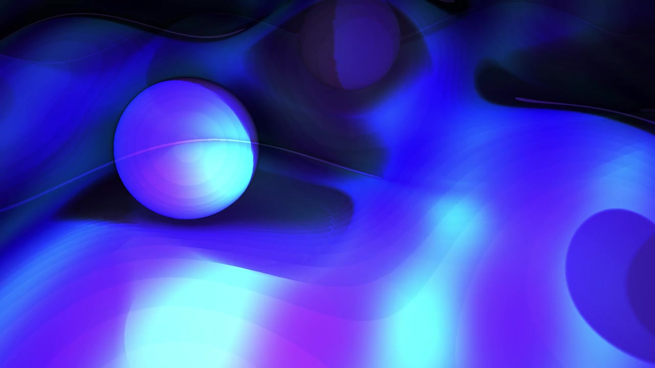 Abstract Glowing Orb Moving Through Vibrant Blue and Purple Liquid