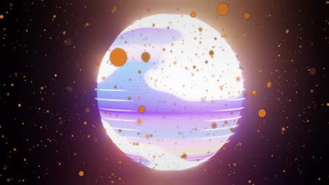 rotating sphere with colorful stripes and particles in space animation