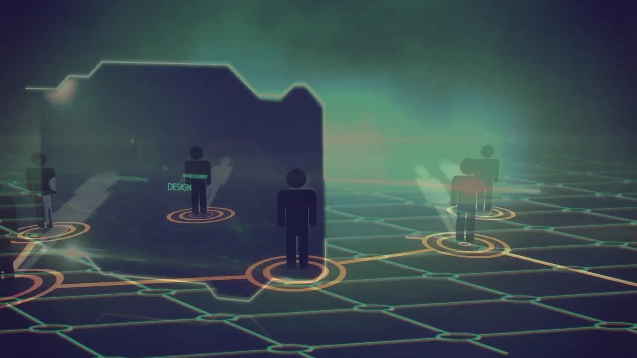 연결 네트워크의 애니메이션과 그리드 상의 인간 표현