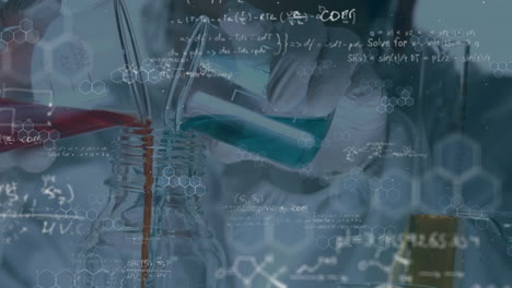 animation of mathematical equations over caucasian female scientists