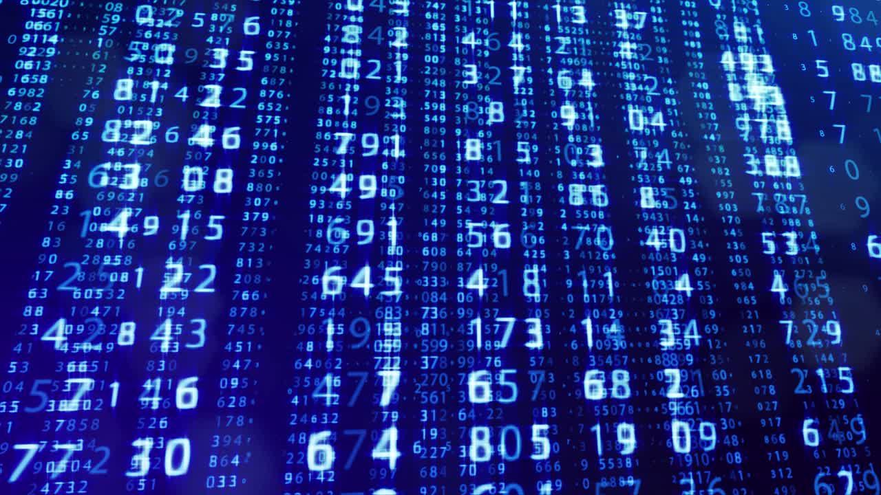 3d loop background, concept of digital data processing, calculation and visualization of computation. Counters of numbers in rows of lines on plane. Blue digital information bg with numbers. Sci-fi bg.
