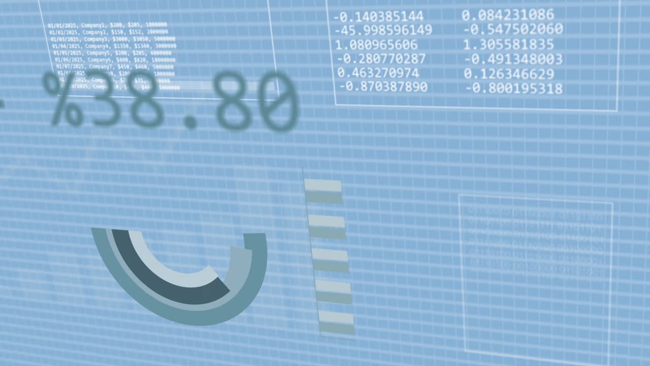 Animation of infographic interface and programming language on blue background