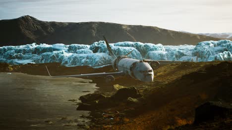 old broken plane on the beach of iceland