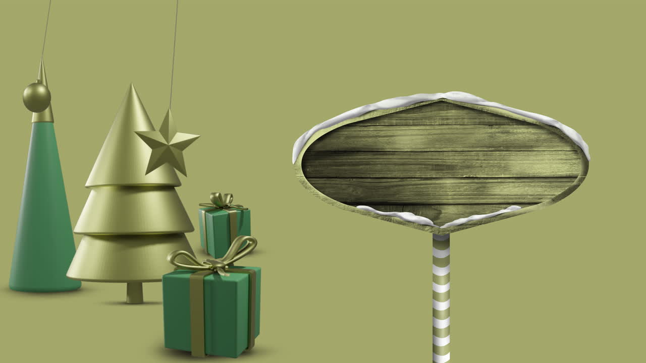 animación de decoraciones navideñas con señal de tráfico en fondo amarillo con espacio de copia