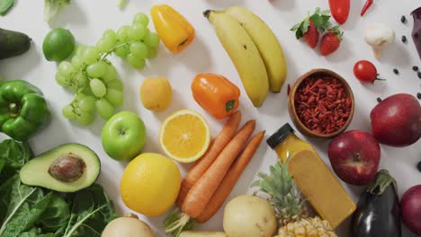 video of fresh fruit and vegetables on white background