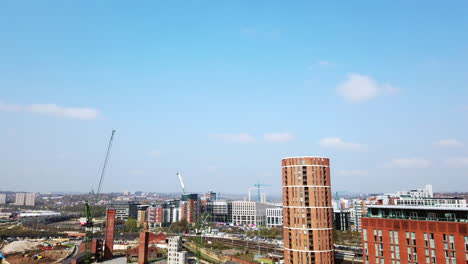 Tilting-Down-Motionlapse-of-Granary-Wharf,-Leeds-on-Sunny-Spring-Day