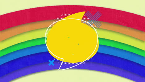 animation of shapes and speech bubbles over rainbow