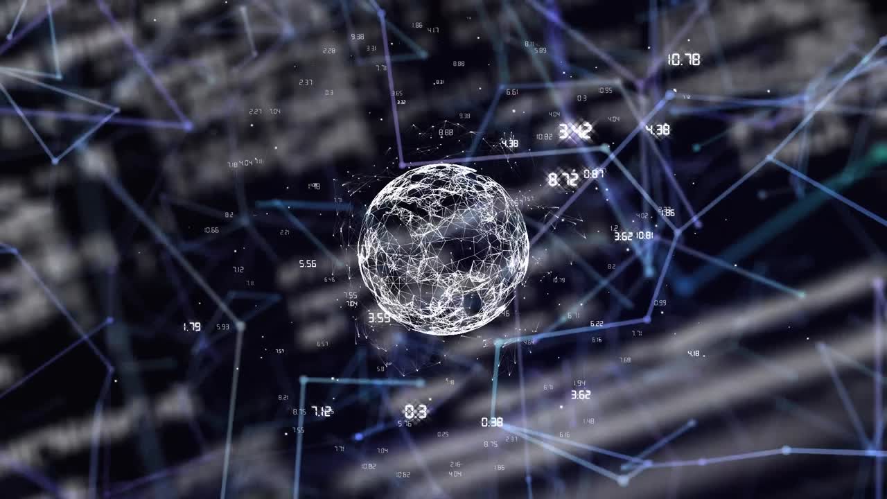 Animation of globe over network of connections and data processing