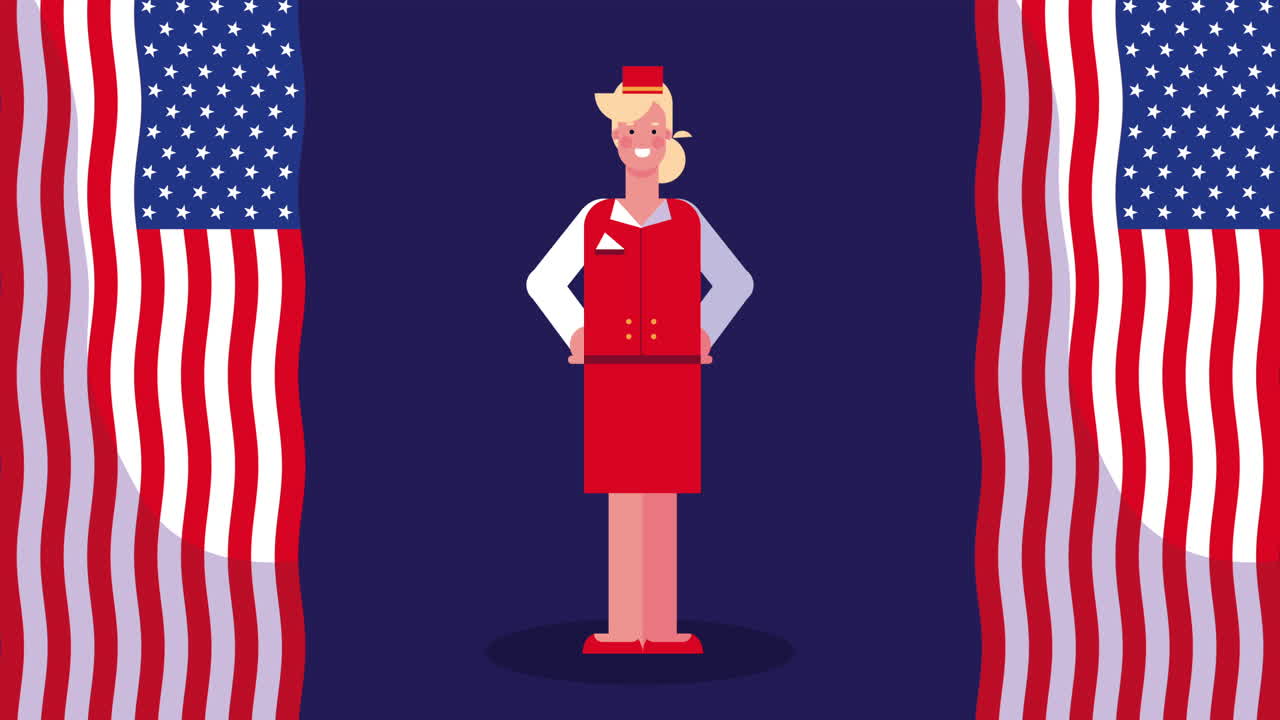 happy labor day celebration with usa flags and stewardess