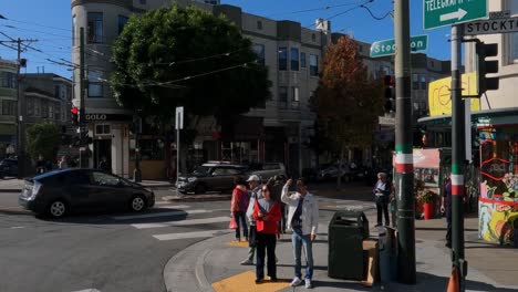 san francisco city street scenes with pedestrians and urban architecture