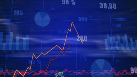 animación de datos financieros y análisis del mercado de valores sobre gráficos y gráficos fluctuantes