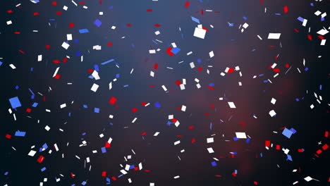 red, white, and blue confetti animation falling against dark background