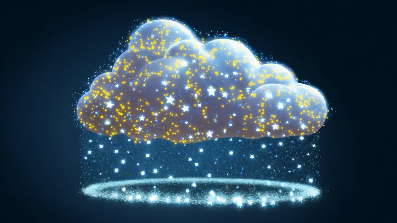 A Mystical Cloud with Starry Particles Transitioning from a Cool Blue Glow to a Warm Yellow Radiance, Capturing the Enchantment of a Dreamy Night Sky in Two Stunning Frames