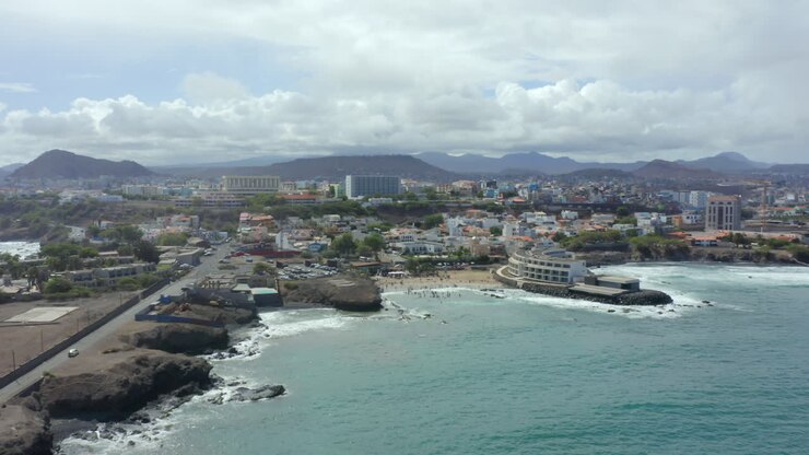 Prainha Waterfront Village In The Santiago Island of Cape Verde, Western Africa. Aerial Drone Shot