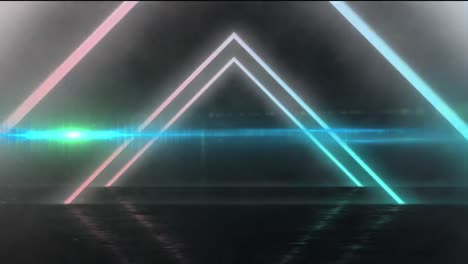 animación de un túnel de neón brillante que se refleja en una superficie negra