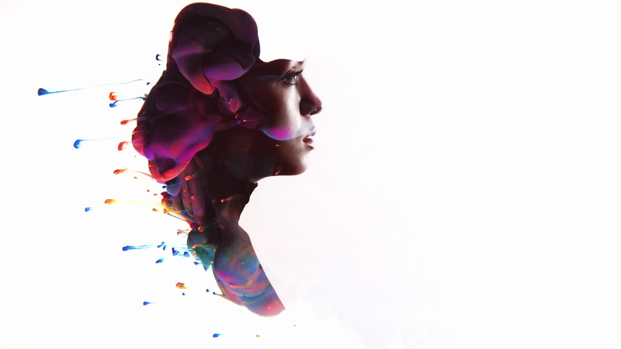 double exposure silhouette beauty art woman ink