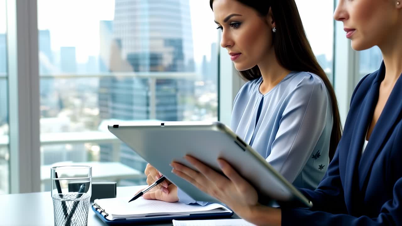 Two businesswomen working together in office.