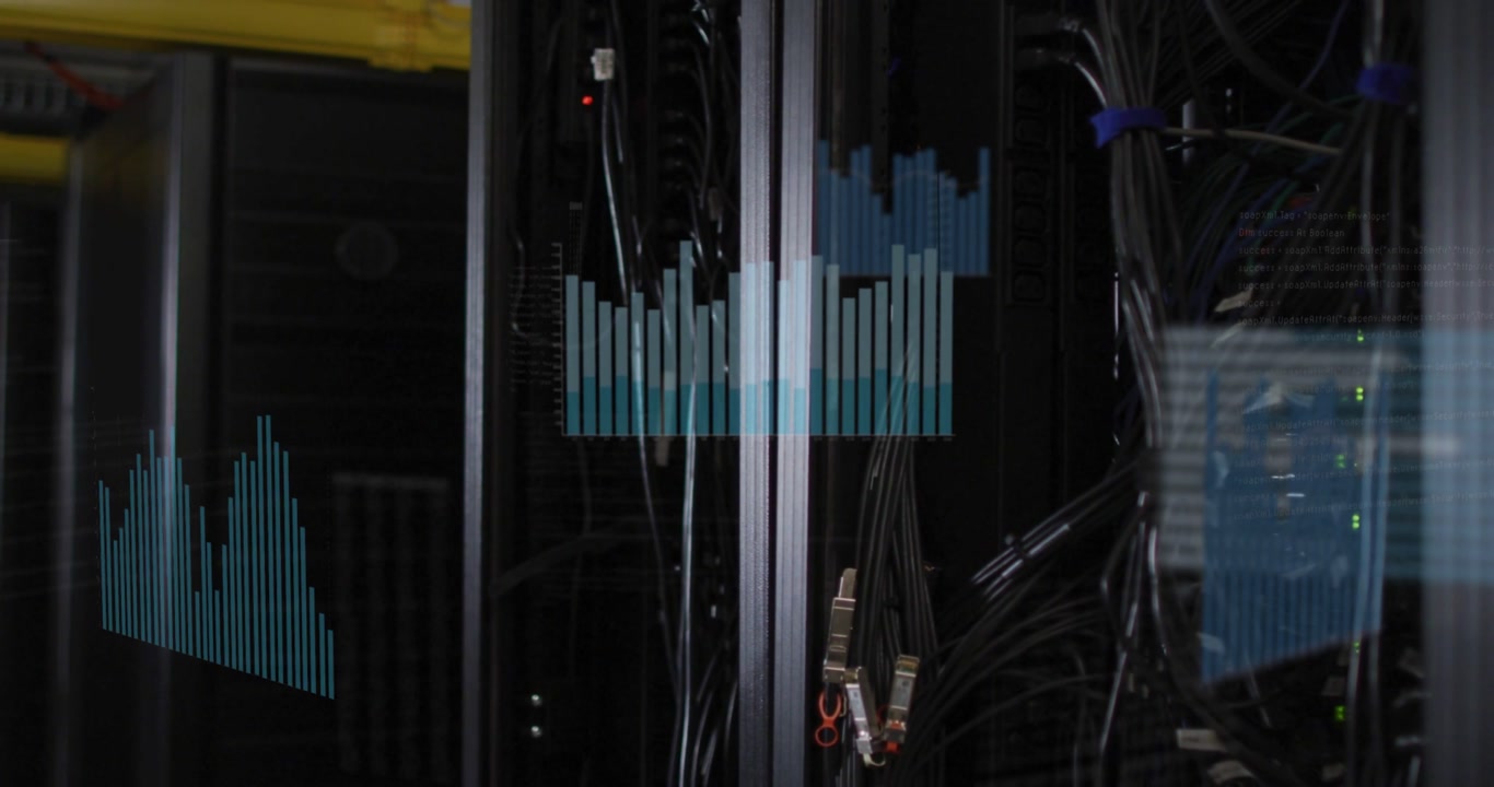 Animated Data Visualizations Reflected on Server Racks in a Data Center